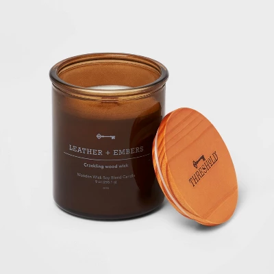 9oz Lidded Glass Jar Crackling Wooden Wick Candle Leather And Embers - Threshold™ 2 9oz Lidded Glass Jar Crackling Wooden Wick Candle Leather And Embers - Threshold™ - Image 2