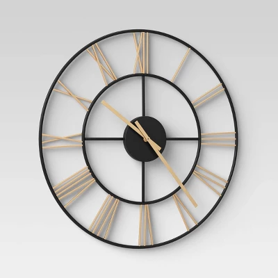 20" Decorative Wall Clock Gold/Black - Threshold™ 1 20" Decorative Wall Clock Gold/Black - Threshold™