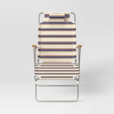 Striped Aluminum Beach Lounger With Wood Arms - Threshold™ 2 Striped Aluminum Beach Lounger With Wood Arms - Threshold™ - Image 2
