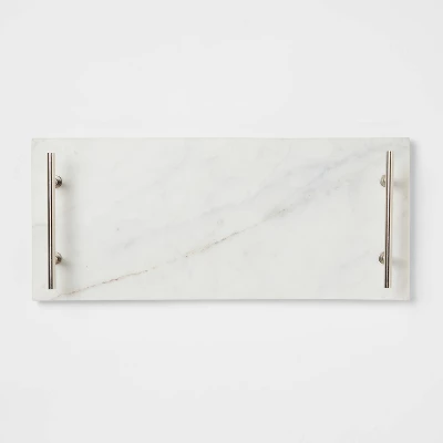14" X 6" Marble Serving Tray With Metal Handles White - Threshold™ 2 14" X 6" Marble Serving Tray With Metal Handles White - Threshold™ - Image 2