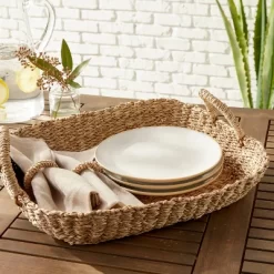 Twisted Seagrass Woven Tray Basket With Handle - Threshold™