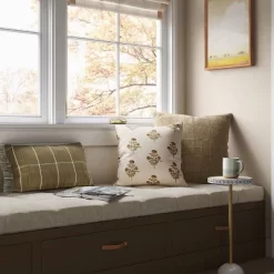 Oversized Cotton Gauze Grid Lumbar Throw Pillow Olive Green - Threshold™