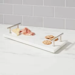 14" X 6" Marble Serving Tray With Metal Handles White - Threshold™