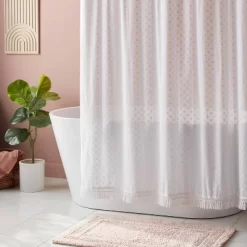 Textured Crochet Trim Shower Curtain White - Threshold™