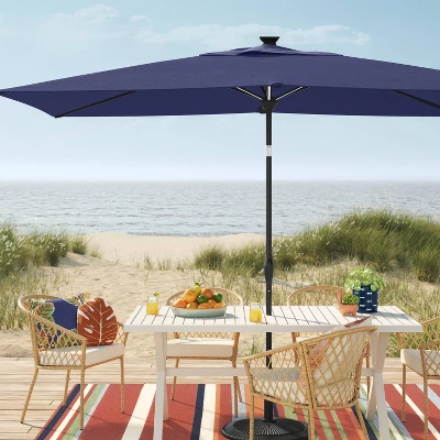 10'x6' Rectangular Solar Market Patio Umbrella - Black Pole - Threshold™ 1 10'x6' Rectangular Solar Market Patio Umbrella - Black Pole - Threshold™