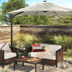 11'x11' Offset Solar Patio Umbrella - Black Pole - Threshold™