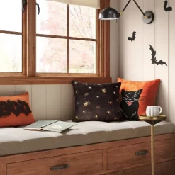 Beaded And Embroidered Spider Cotton Velvet Square Halloween Throw Pillow Gold/Black - Threshold™