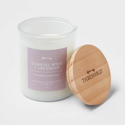 9oz Milky White Glass Woodwick Candle With Wood Lid And Stamped Logo Coastal Wind And Lavender - Threshold™ 2 9oz Milky White Glass Woodwick Candle With Wood Lid And Stamped Logo Coastal Wind And Lavender - Threshold™ - Image 2