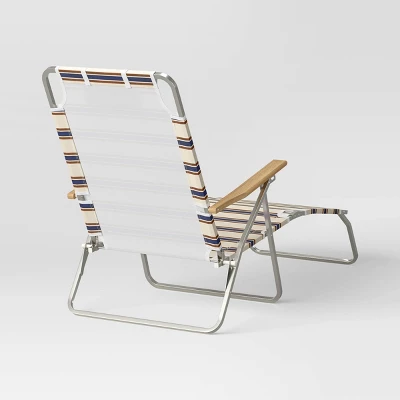 Striped Aluminum Beach Lounger With Wood Arms - Threshold™ 3 Striped Aluminum Beach Lounger With Wood Arms - Threshold™ - Image 3
