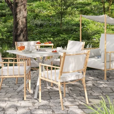 Seabury Steel 4 Person Square Patio Dining Table, Outdoor Furniture - White - Threshold™ 1 Seabury Steel 4 Person Square Patio Dining Table, Outdoor Furniture - White - Threshold™