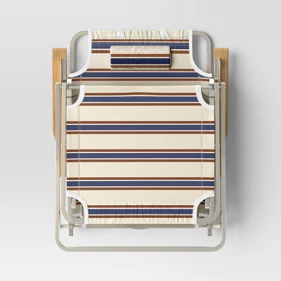 Striped Aluminum Beach Lounger With Wood Arms - Threshold™ 4 Striped Aluminum Beach Lounger With Wood Arms - Threshold™ - Image 4