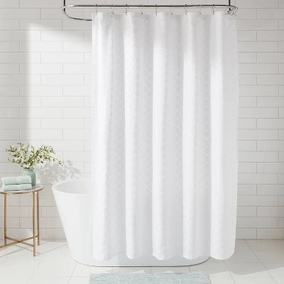 Dyed Clipped Diamond Shower Curtain White - Threshold™ 1 Dyed Clipped Diamond Shower Curtain White - Threshold™