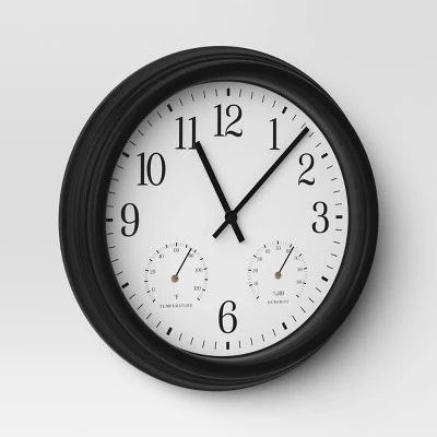 16" Outdoor Wall Clock Charcoal Gray - Threshold™ 2 16" Outdoor Wall Clock Charcoal Gray - Threshold™ - Image 2